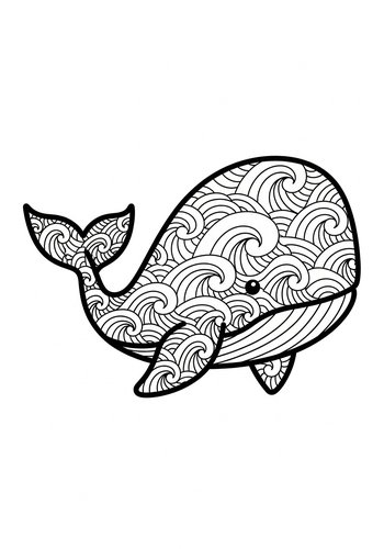 Whale Coloring Page: Ocean Waves Pattern