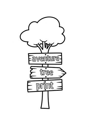 Whimsical Adventure Tree Sign Coloring Page