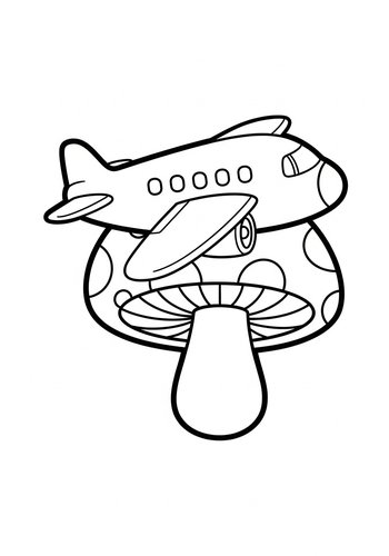 Whimsical Airplane On Mushroom Coloring Page