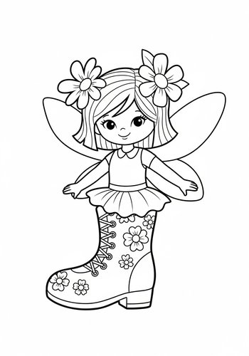 Whimsical Boot Fairy Coloring Page