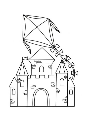 Whimsical Castle And Kite Coloring Page