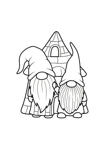 Whimsical Gnomes Coloring Page For Kids