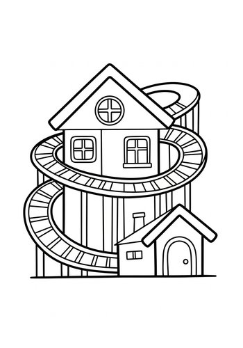 Whimsical House With Roller Coaster Coloring Page