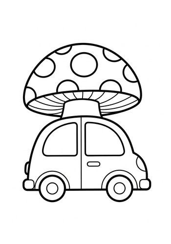 Whimsical Mushroom Car Coloring Page