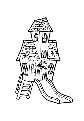 Whimsical Playhouse Coloring Page For Kids