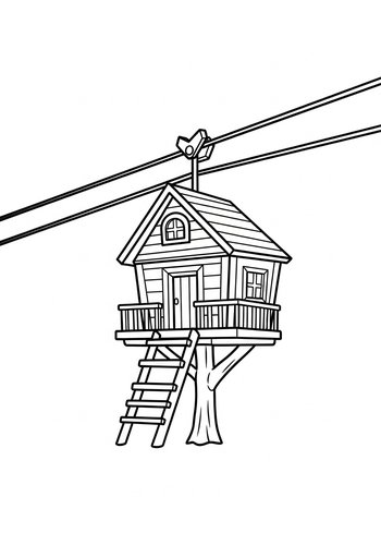 Whimsical Treehouse Coloring Page For Kids