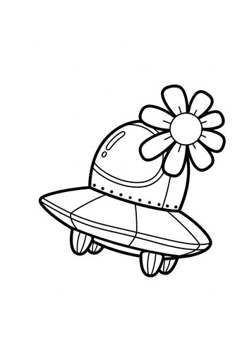 Whimsical Ufo With Flower Coloring Page