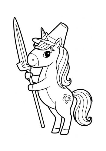 Whimsical Unicorn Knight Coloring Page