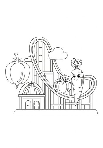 Whimsical Veggie Amusement Park Coloring Page