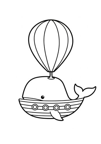 Whimsical Whale Airship Coloring Page