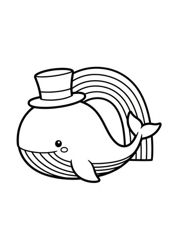 Whimsical Whale With Hat And Rainbow Coloring Page