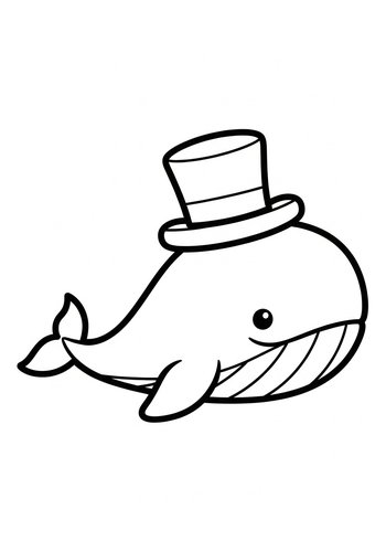 Whimsical Whale With Hat Coloring Page