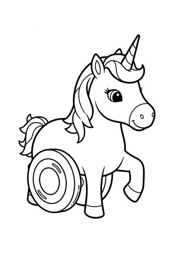 Whimsical Wheeled Unicorn Coloring Page