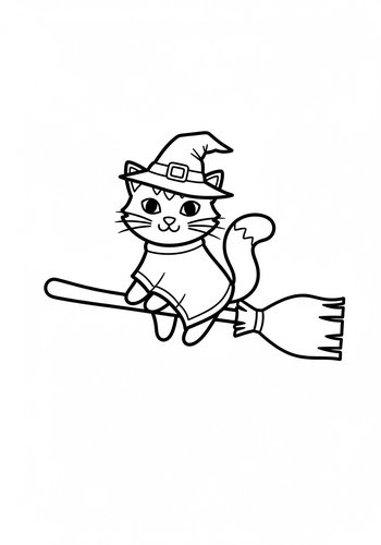 Whimsical Witch Cat Coloring Page
