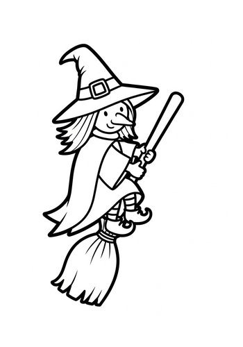 Whimsical Witch Coloring Page For Halloween Fun
