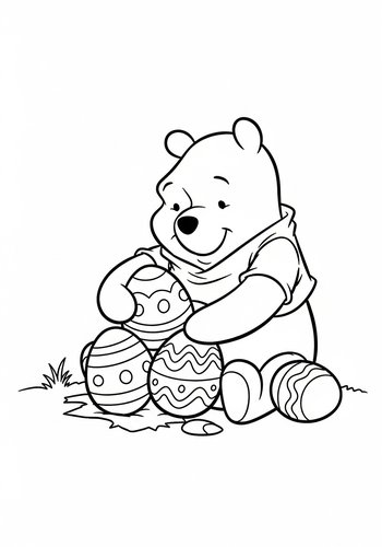 Winnie The Pooh Decorating Easter Eggs Coloring Page
