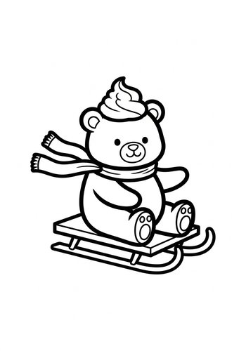 Winter Bear Sledding Coloring Page