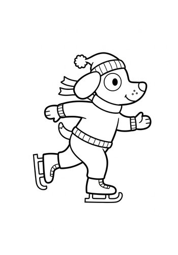 Winter Fun: Dog Ice Skating Coloring Page