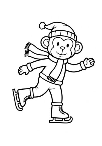 Winter Fun: Monkey Ice Skating Coloring Page