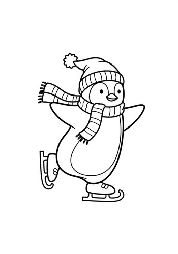 Coloring Page: Winter Penguin Ice Skating Coloring Page