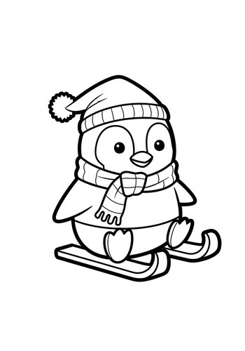Winter Penguin On Skis Coloring Page