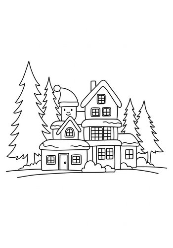 Coloring Page: Winter Village Coloring Page Fun