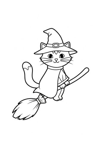 Witch Cat Coloring Page: Halloween Fun