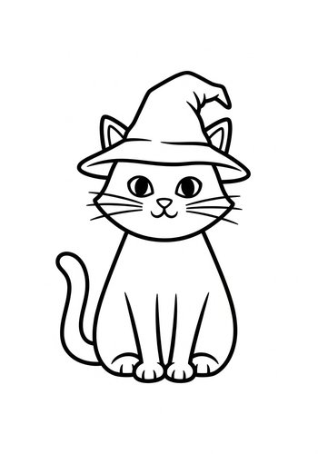 Witch Cat Coloring Page: Spooky Halloween Fun