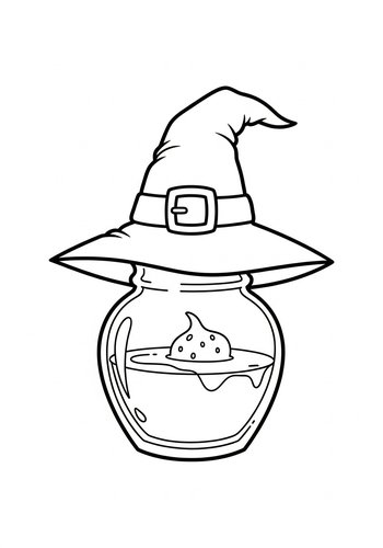 Witch Hat Cauldron Coloring Page