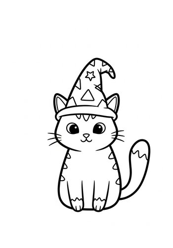 Wizard Cat Coloring Page: Feline Fun