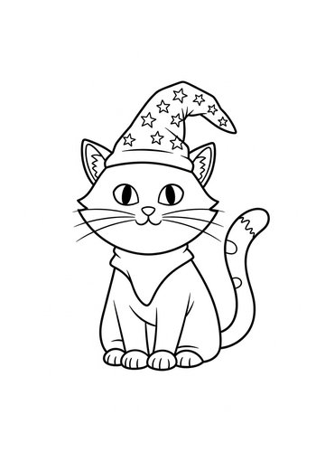 Wizard Cat Coloring Page For Halloween Fun