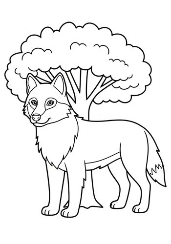 Wolf And Tree Coloring Page: Forest Fun