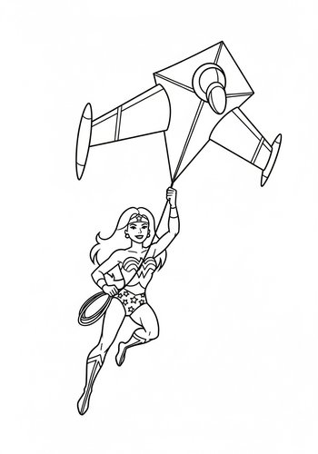 Wonder Woman Flying A Kite Shaped Like The Invisible Jet Coloring Page