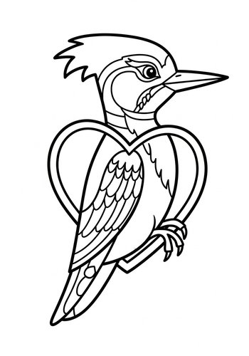 Woodpecker With Heart Coloring Page