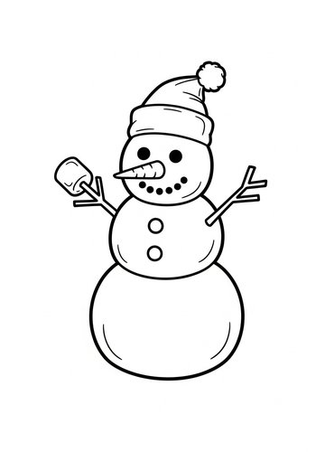 Woody Building A Snowman Made Of Marshmallows - Coloring Page
