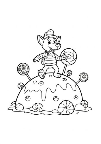Woody Exploring A Giant Candy Land: Coloring Page