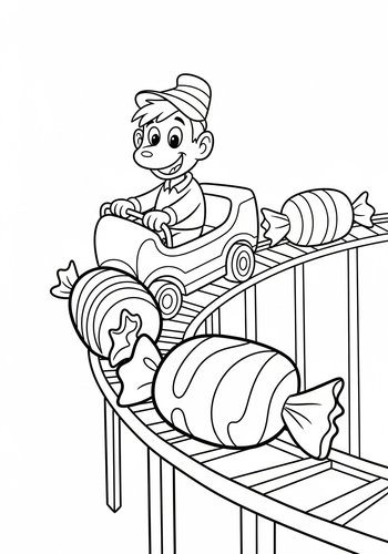 Woody's Sweet Ride: A Candy Roller Coaster Coloring Page