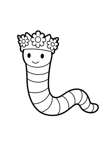 Worm With Flower Crown Coloring Page