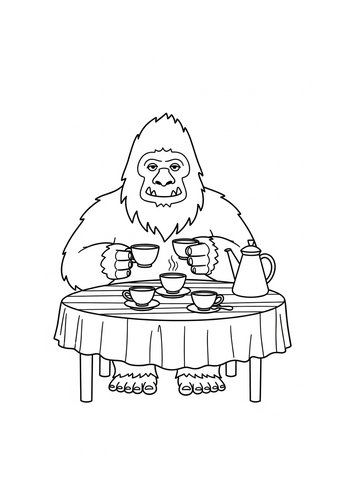 Yeti Tea Party Coloring Page