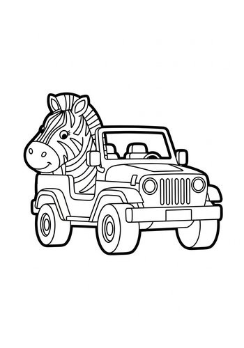 Zebra In A Jeep Coloring Page